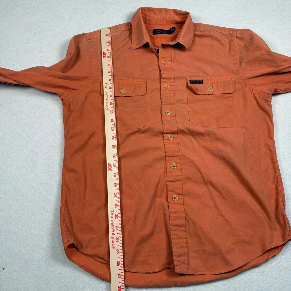 Polo Ralph Lauren Button Up Shirt Mens Large Orange‎ Long Sleeve Cotton Utility